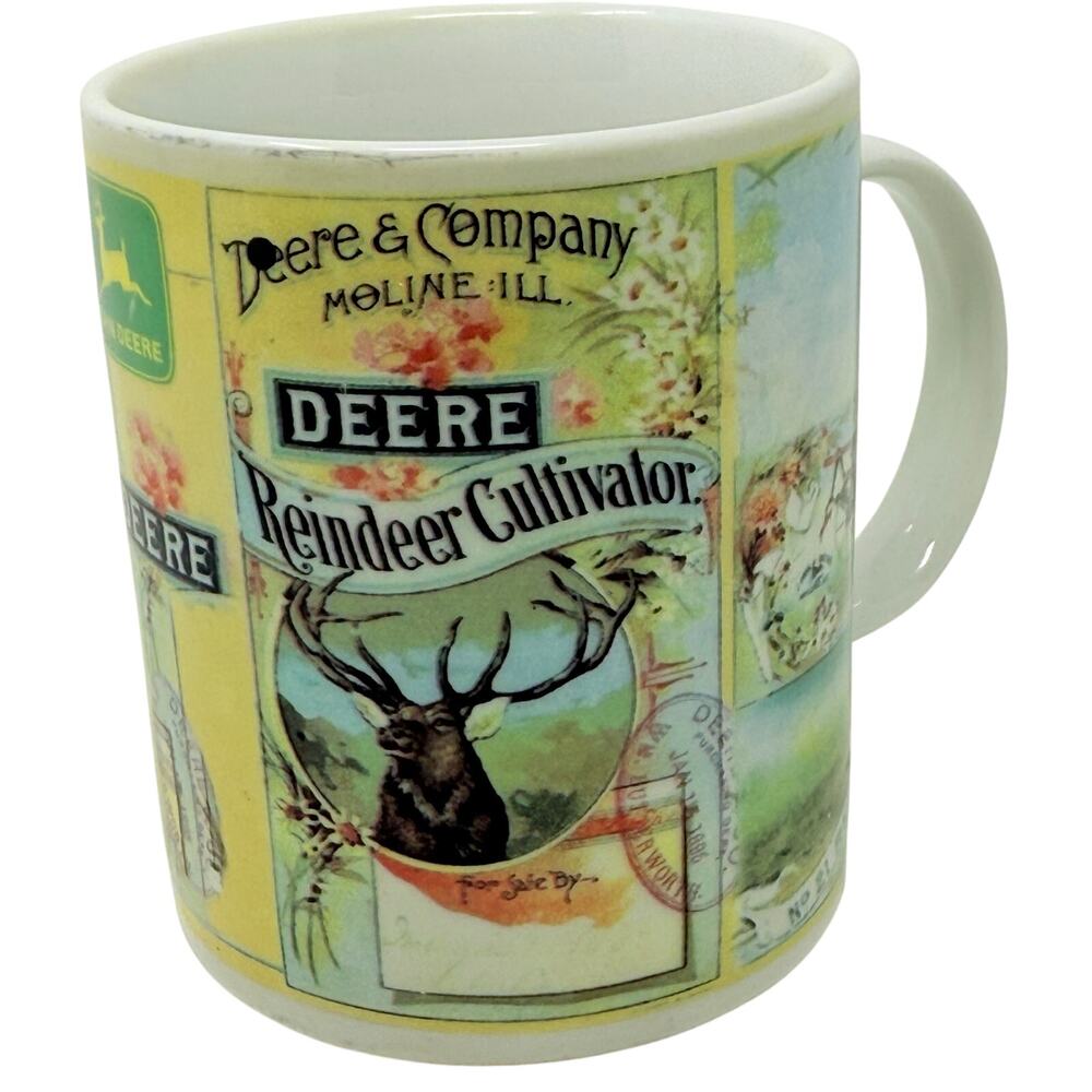 Vintage John Deere Coffee Mug Reindeer Cultivator Farm Tractor Vintage Ceramic